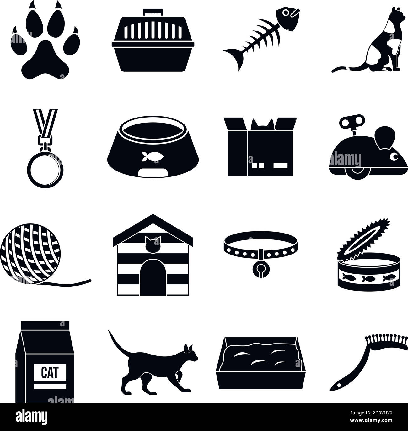 Cat care tools icons set, simple style Stock Vector