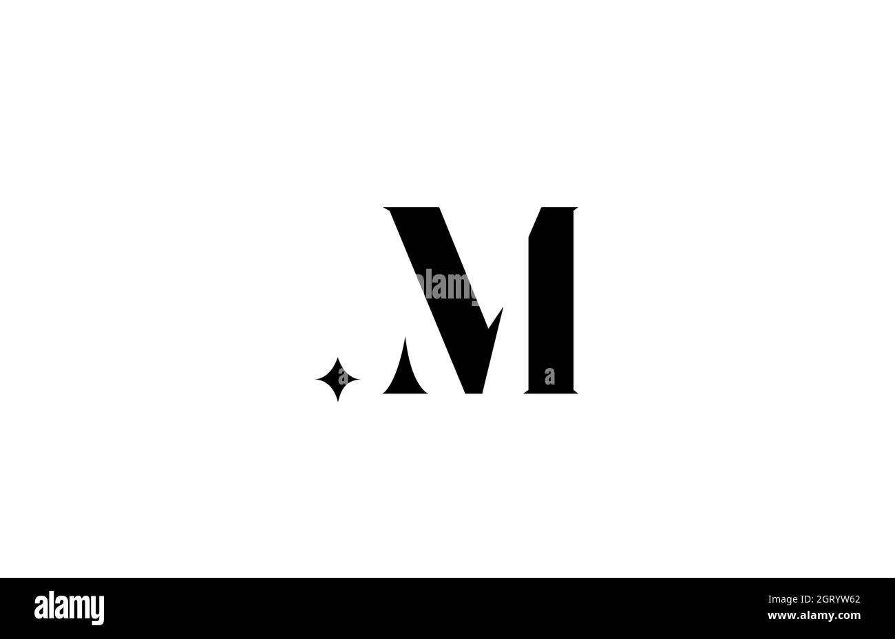 black and white M alphabet letter logo for business with star. Creative lettering for company. Corporate identity branding design icon Stock Vector