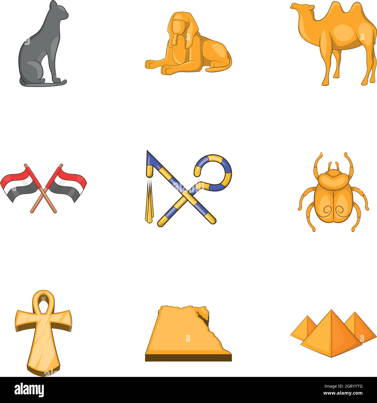 Travel to Egypt icons set, cartoon style Stock Vector