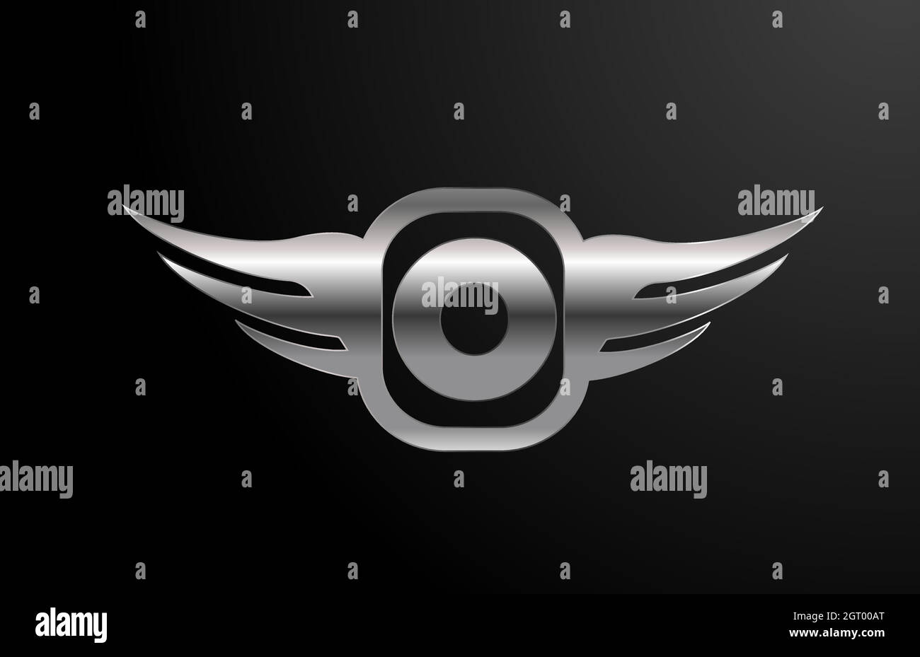 O letter logo alphabet for business and company with wings and silver