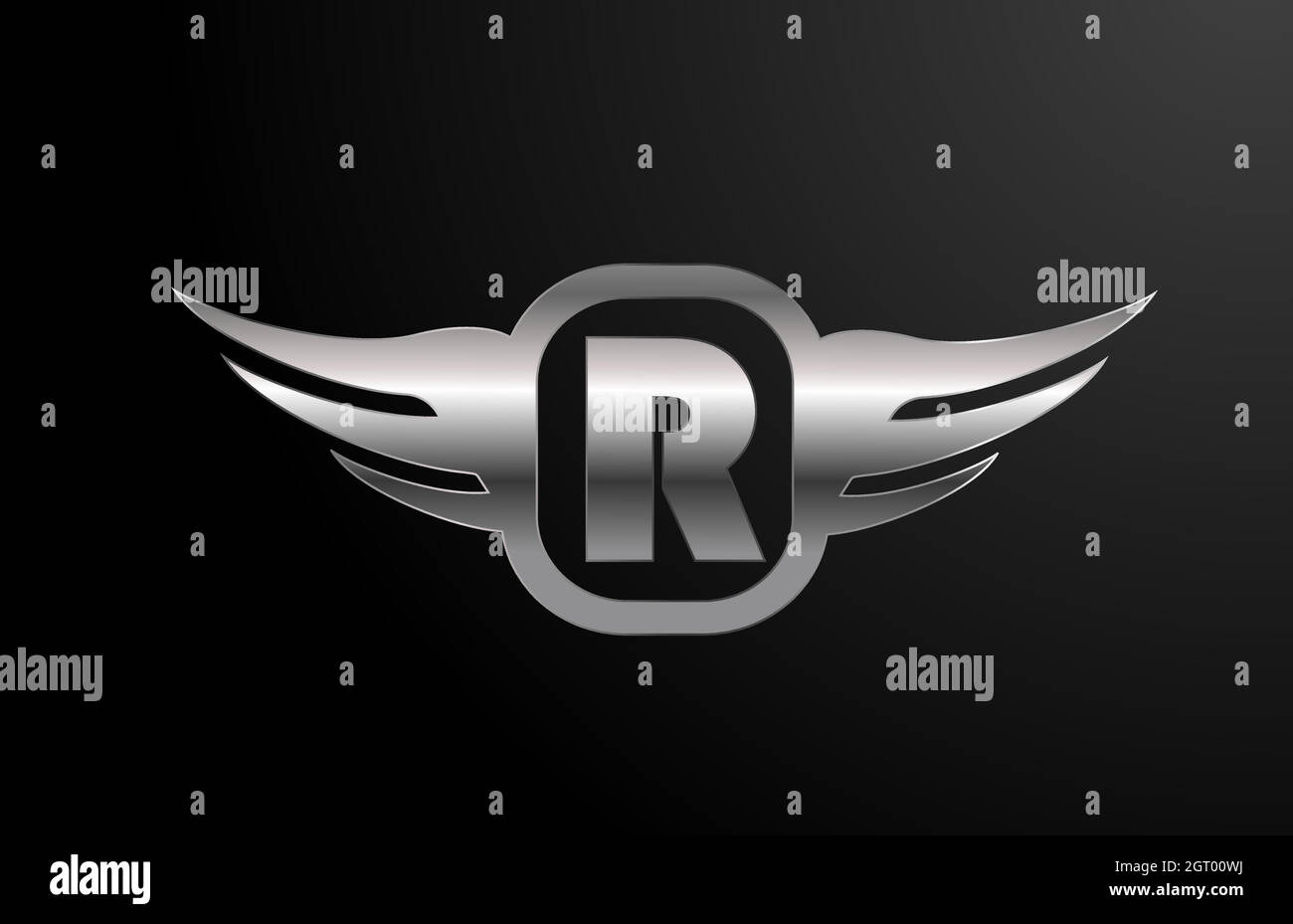R letter logo alphabet for business and company with wings and silver ...