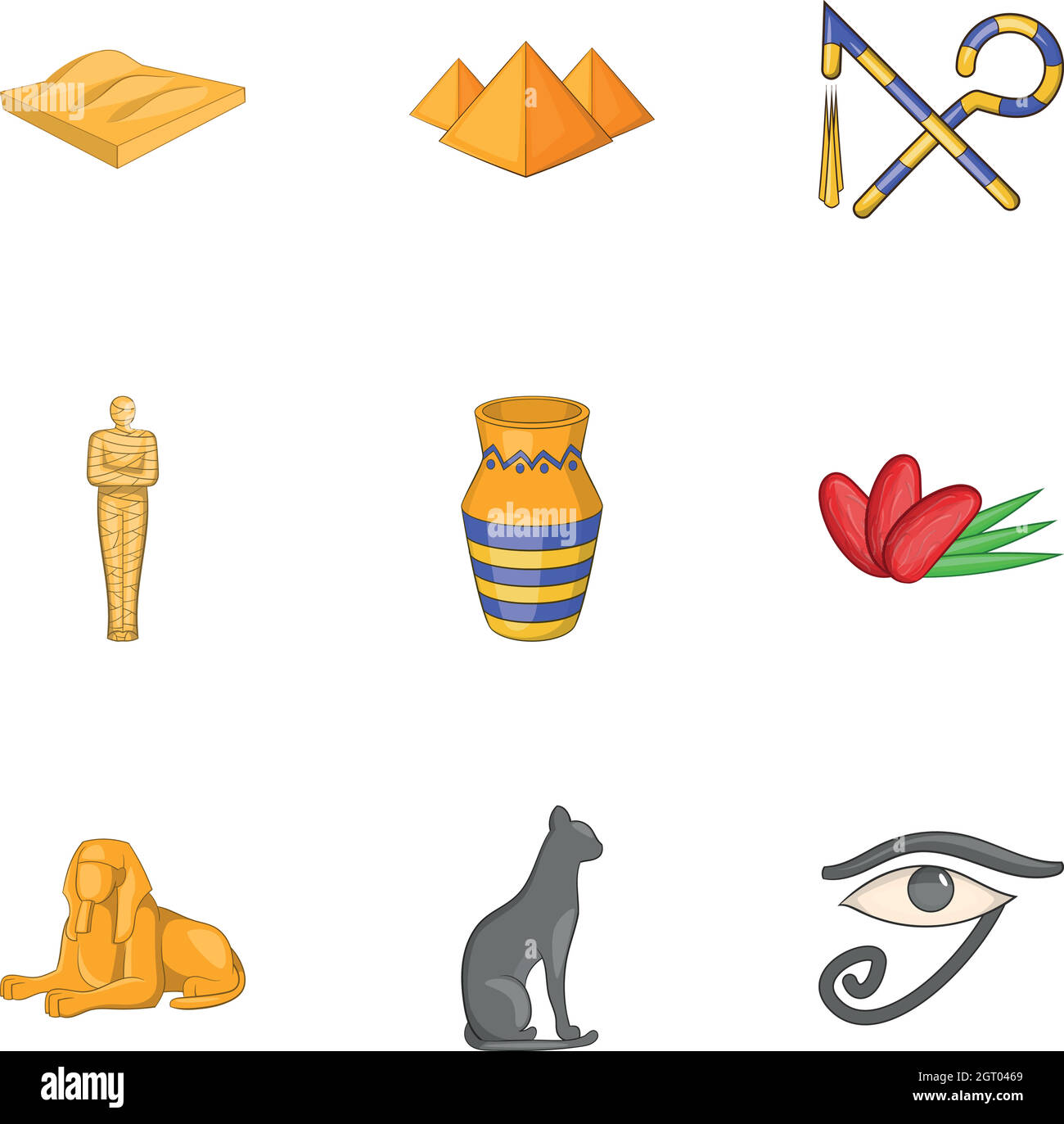 Egyptian symbols icons set, cartoon style Stock Vector