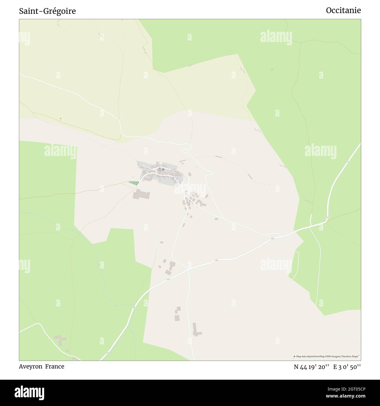 Saint-Grégoire, Aveyron, France, Occitanie, N 44 19' 20'', E 3 0' 50'', map, Timeless Map published in 2021. Travelers, explorers and adventurers like Florence Nightingale, David Livingstone, Ernest Shackleton, Lewis and Clark and Sherlock Holmes relied on maps to plan travels to the world's most remote corners, Timeless Maps is mapping most locations on the globe, showing the achievement of great dreams Stock Photo