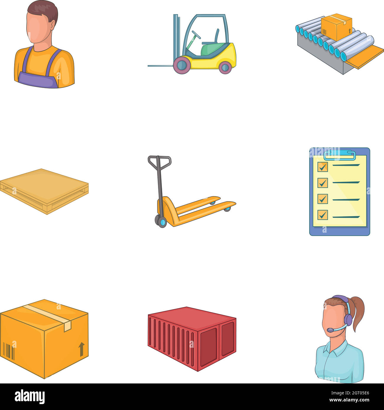 Warehouse transportation and delivery icons set Stock Vector