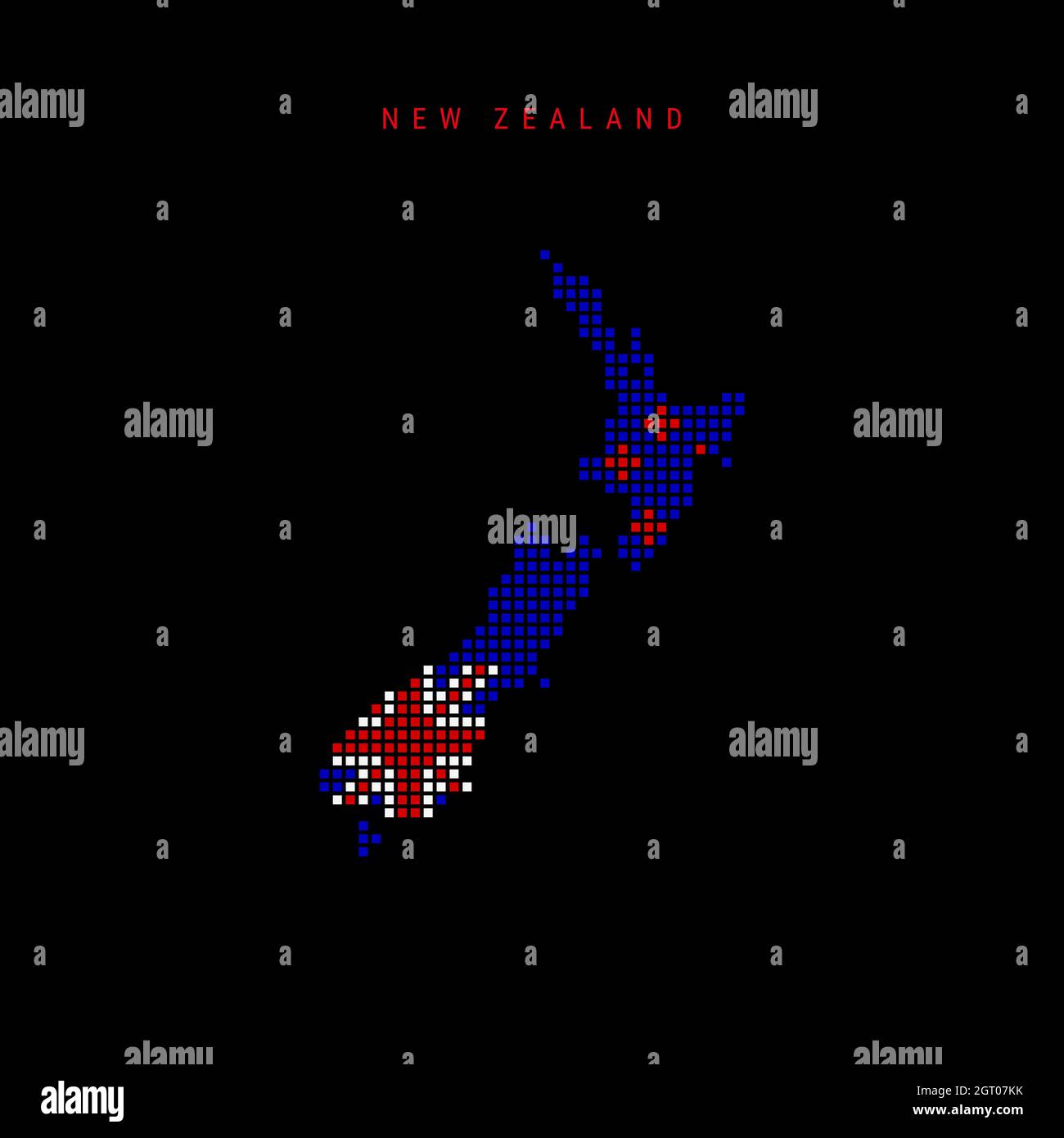 Square dots pattern map of New Zealand. Dotted pixel map with national ...