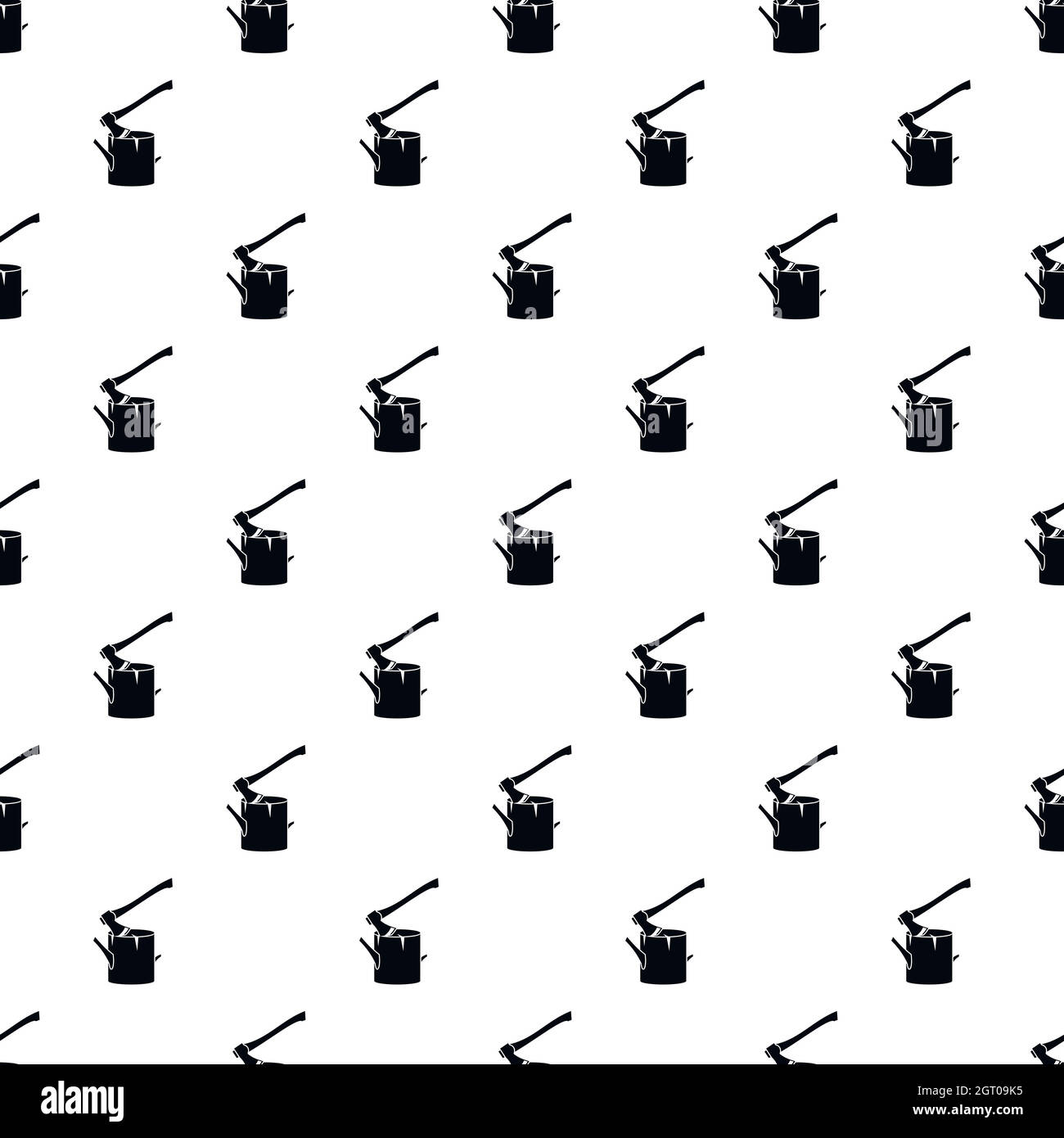 Axe stuck in a tree stump pattern, simple style Stock Vector