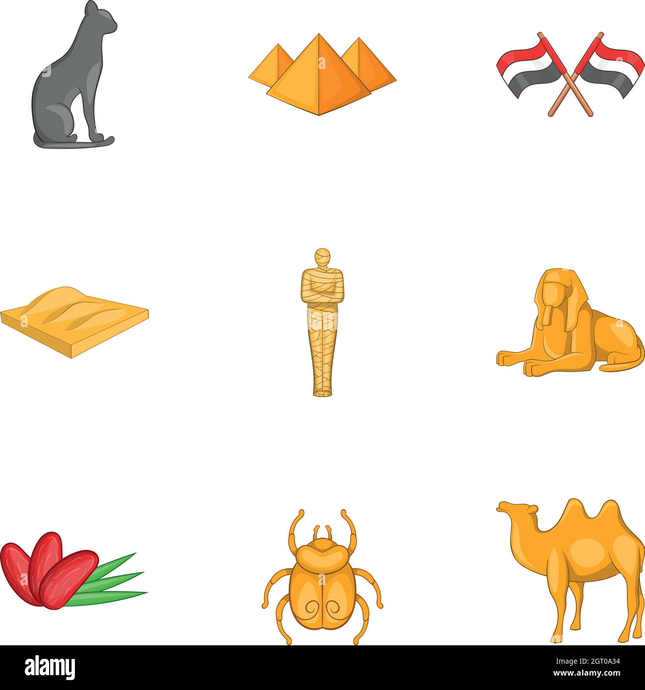 Ancient Egyptian symbol icons set, cartoon style Stock Vector
