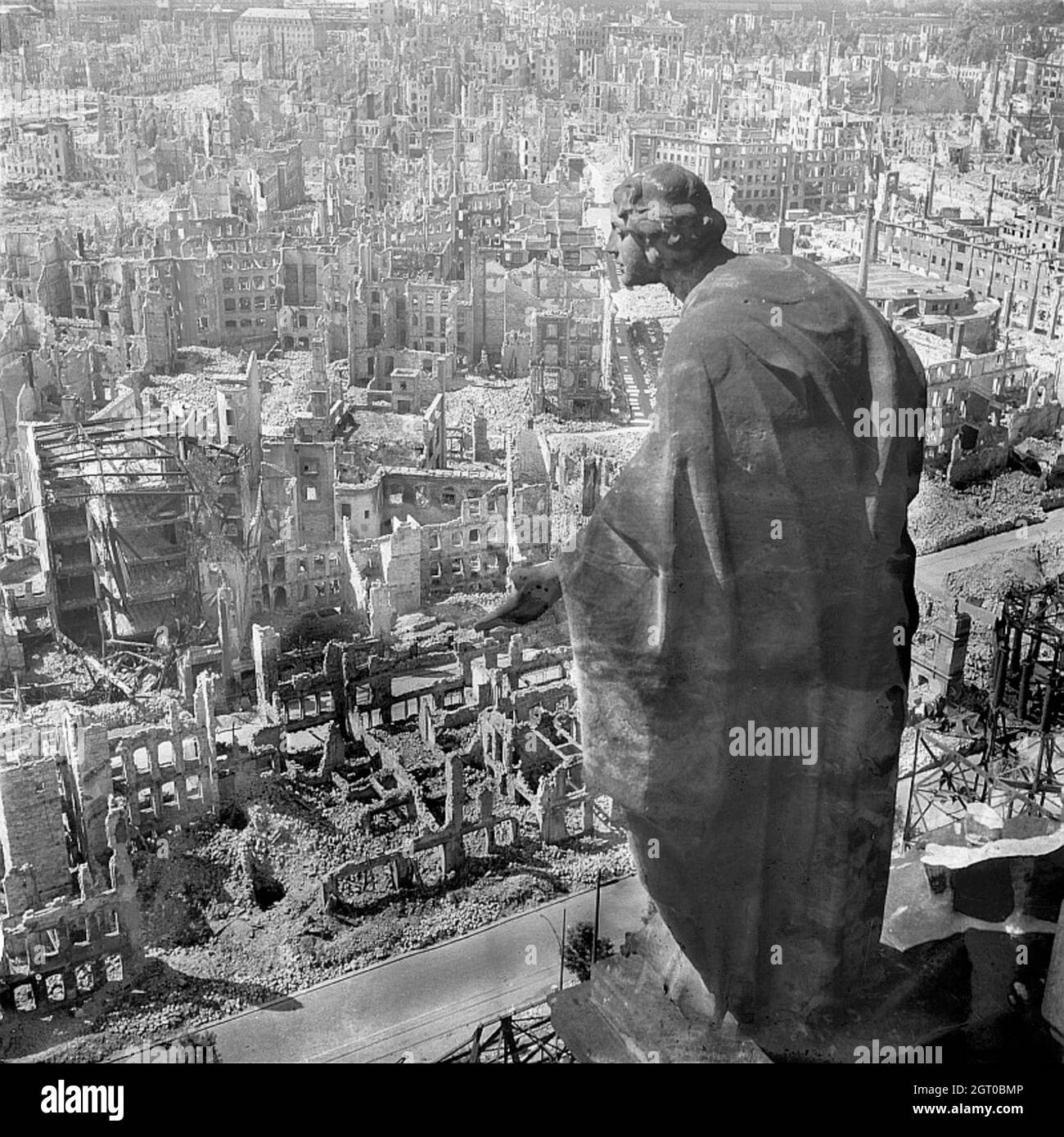 Dresden from the Rathaus (city hall) in 1945, showing the ruins of the city centre. Stock Photo