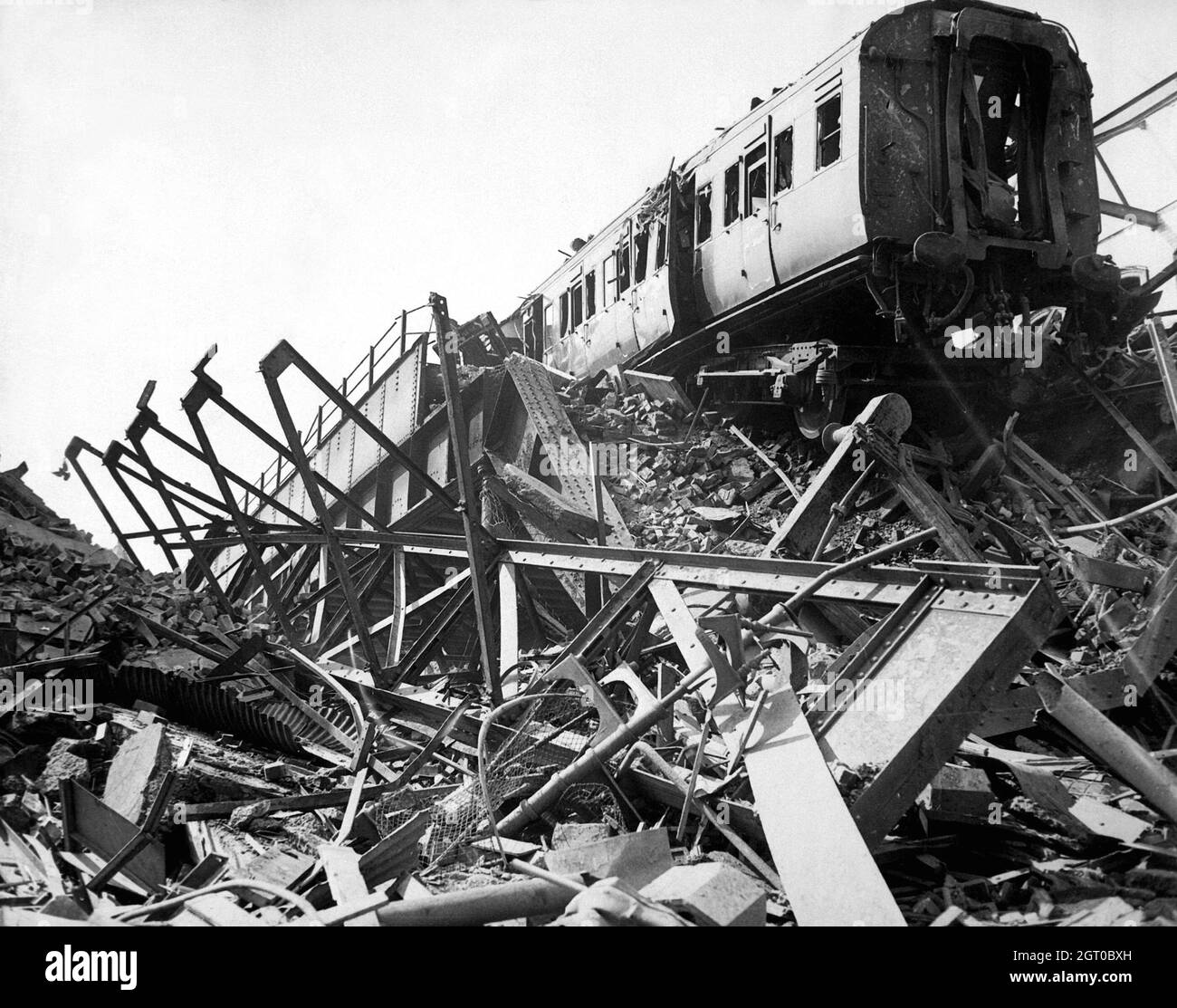 The London Necropolis Railway Station destroyed after an air raid during the Blitz in 1940 Stock Photo