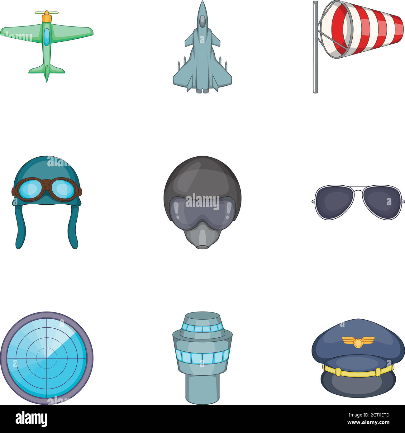 Pilot icons set, cartoon style Stock Vector