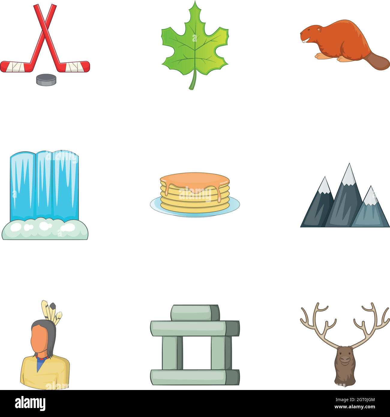 Canadian culture icons set, cartoon style Stock Vector