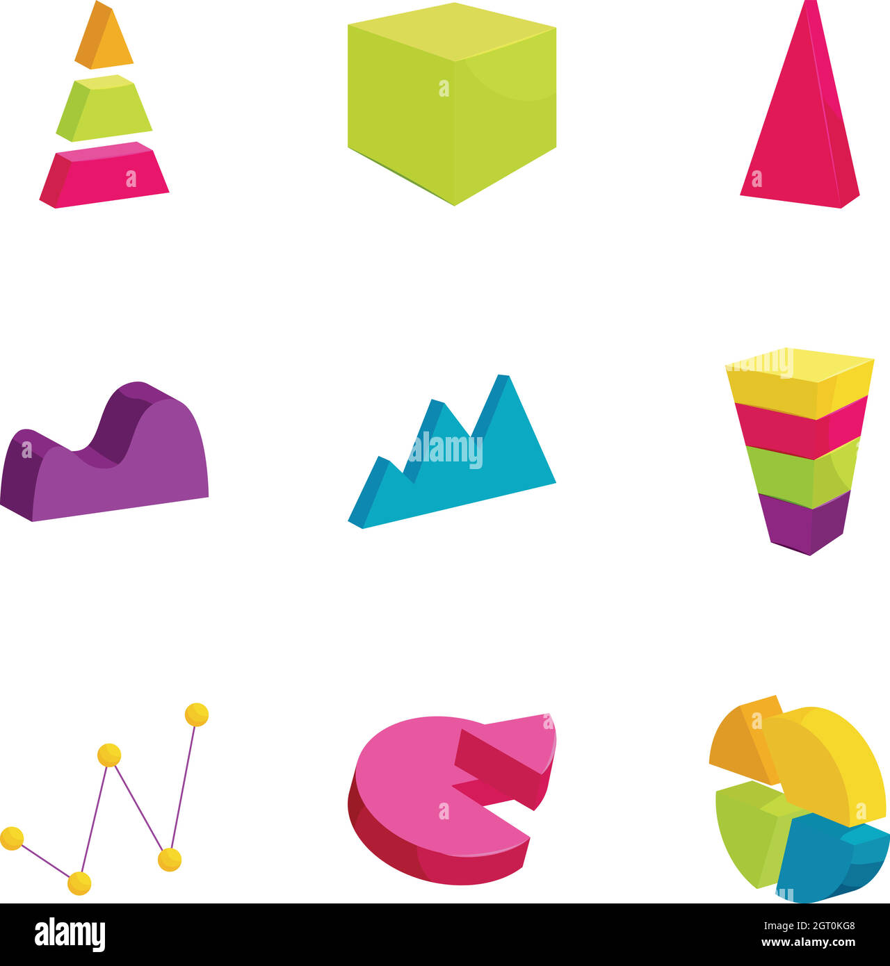 Colorful chart icons set, cartoon style Stock Vector