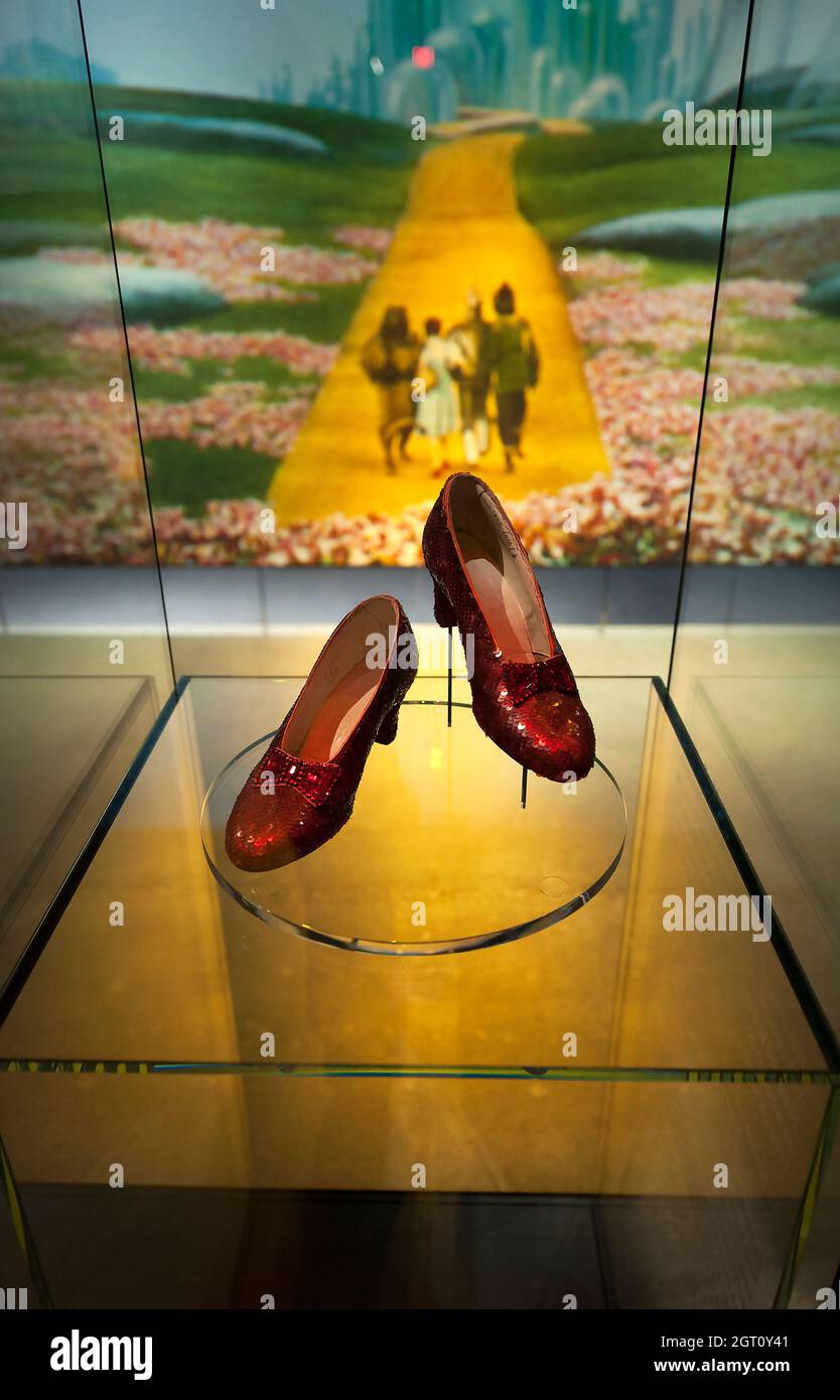 Dorothy's ruby slippers from the Wizard of Oz at the Academy Museum of Motion Pictures in Los Angeles, California Stock Photo