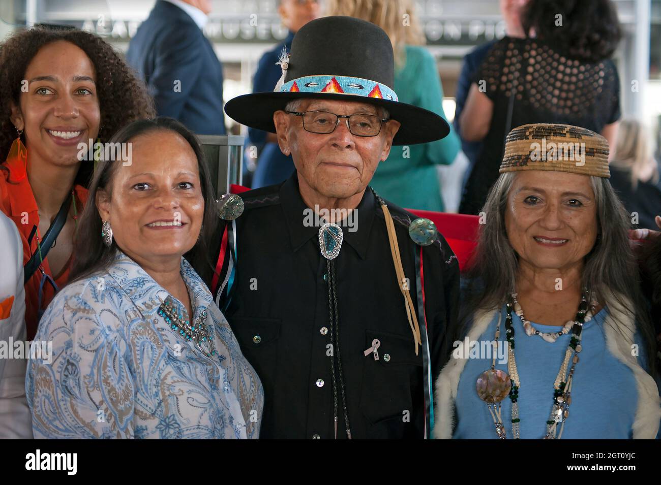 Local Native Americans particpate in the inaugural dedication ceremony at the Academy Museum of Motion Pictures in Los Angeles, CA Stock Photo