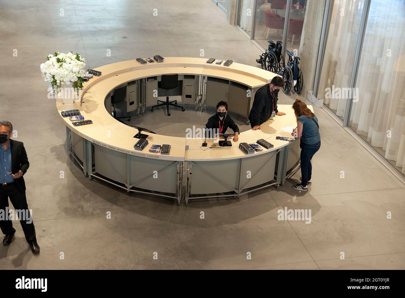 Information desk in main lobby at the Academy Museum of Motion Pictures in Los Angeles, California Stock Photo