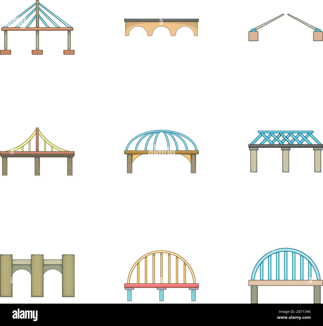 Bridge icons set, cartoon style Stock Vector