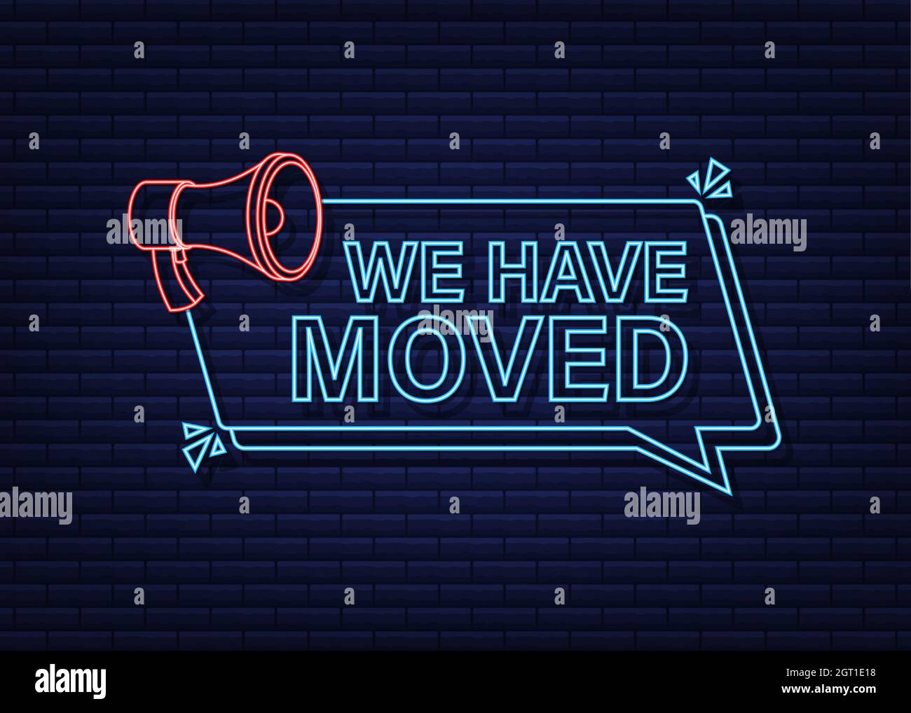 We are moving neon icon badge. Ready for use in web or print design ...
