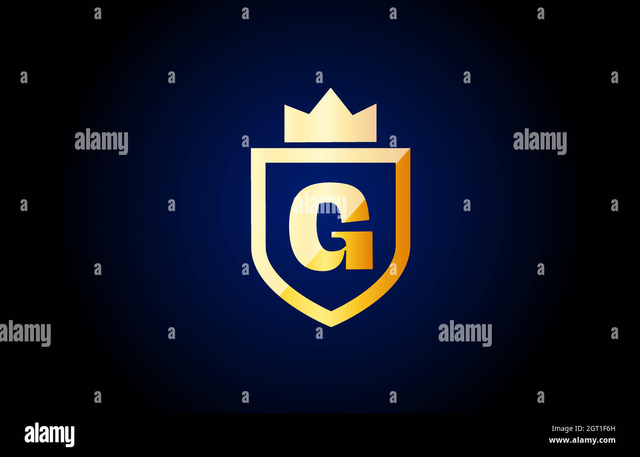 gold G alphabet letter logo icon. Design for business and company identity with shield and king crown Stock Vector