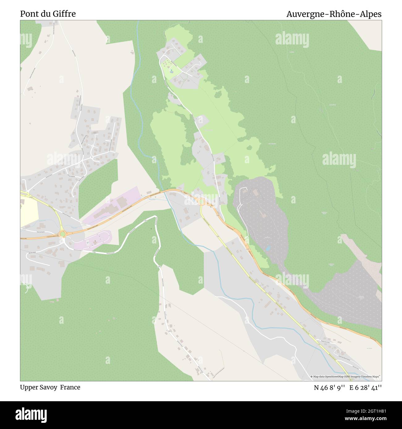 Pont du Giffre, Upper Savoy, France, Auvergne-Rhône-Alpes, N 46 8' 9'', E 6 28' 41'', map, Timeless Map published in 2021. Travelers, explorers and adventurers like Florence Nightingale, David Livingstone, Ernest Shackleton, Lewis and Clark and Sherlock Holmes relied on maps to plan travels to the world's most remote corners, Timeless Maps is mapping most locations on the globe, showing the achievement of great dreams Stock Photo