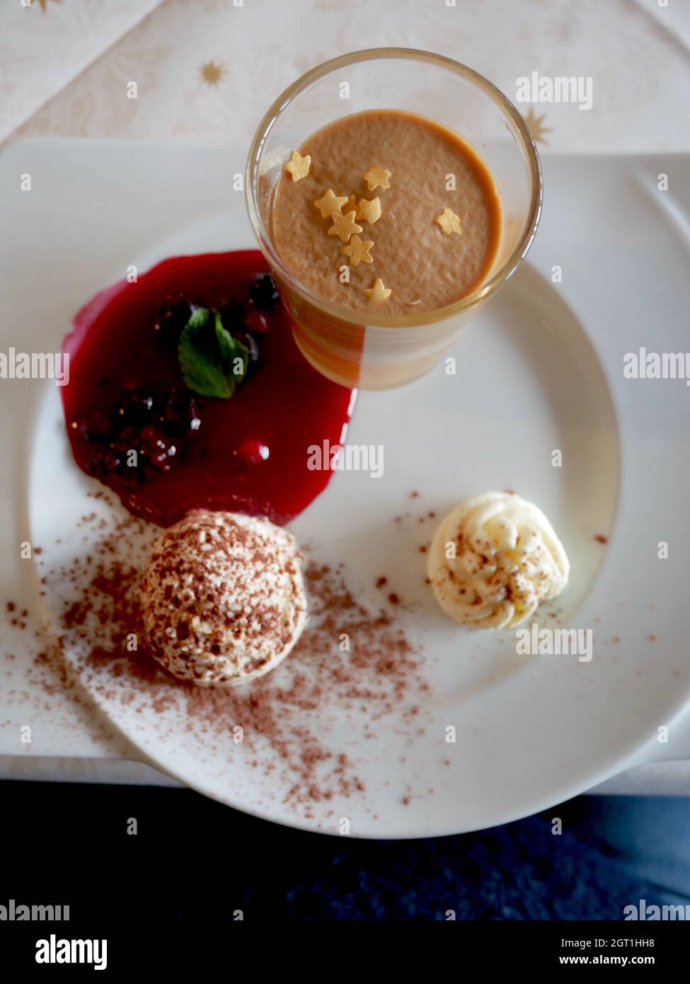 High Angle View Of Dessert Served On Table Stock Photo