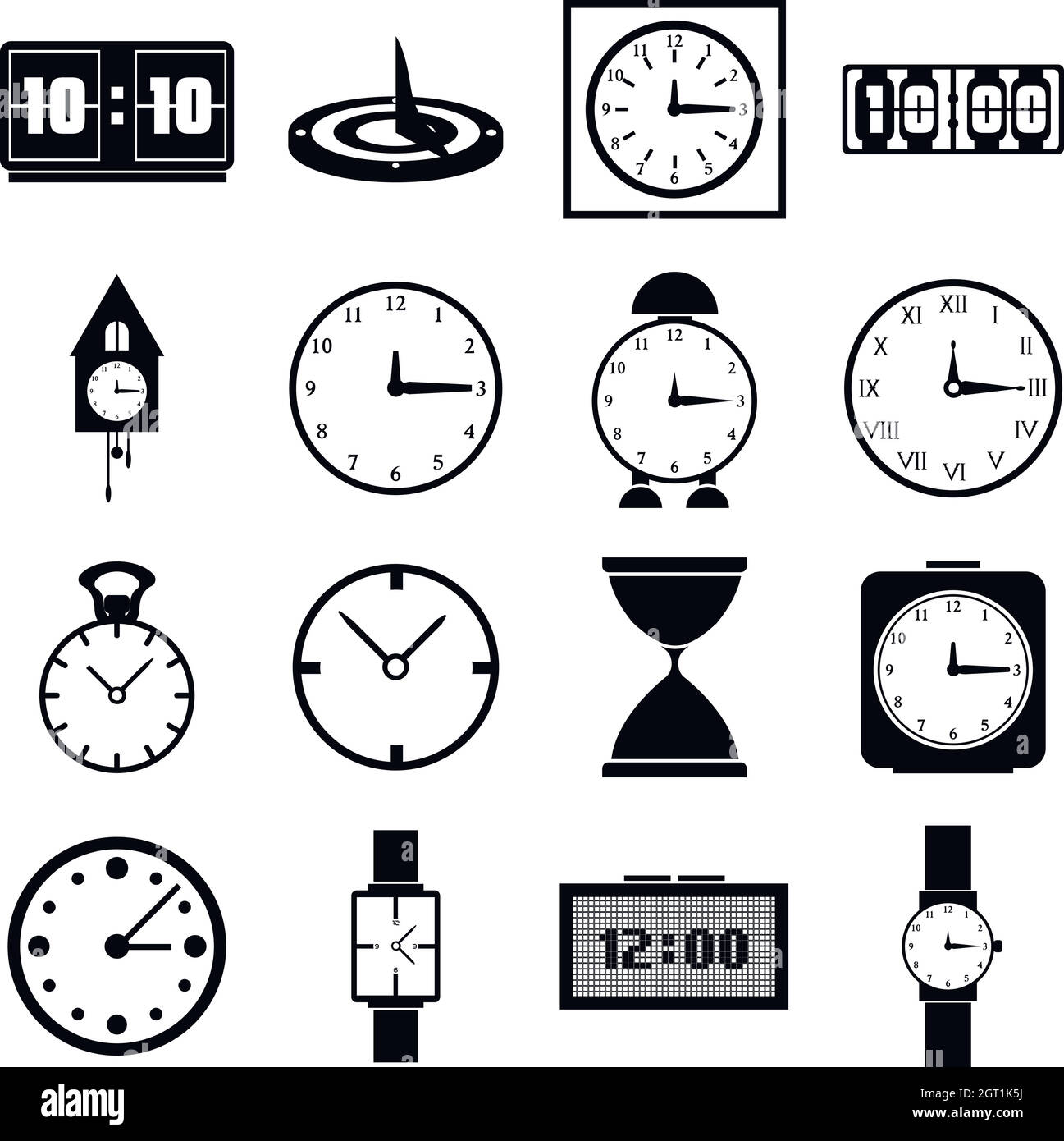 Clocks icons set, simple style Stock Vector