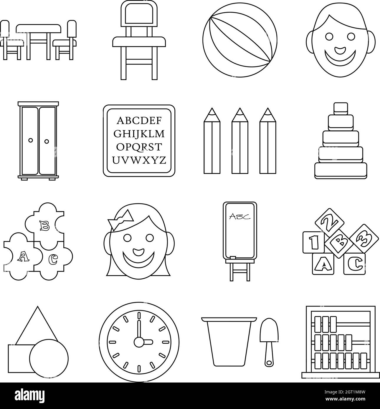 Kindergarten icons set, outline style Stock Vector