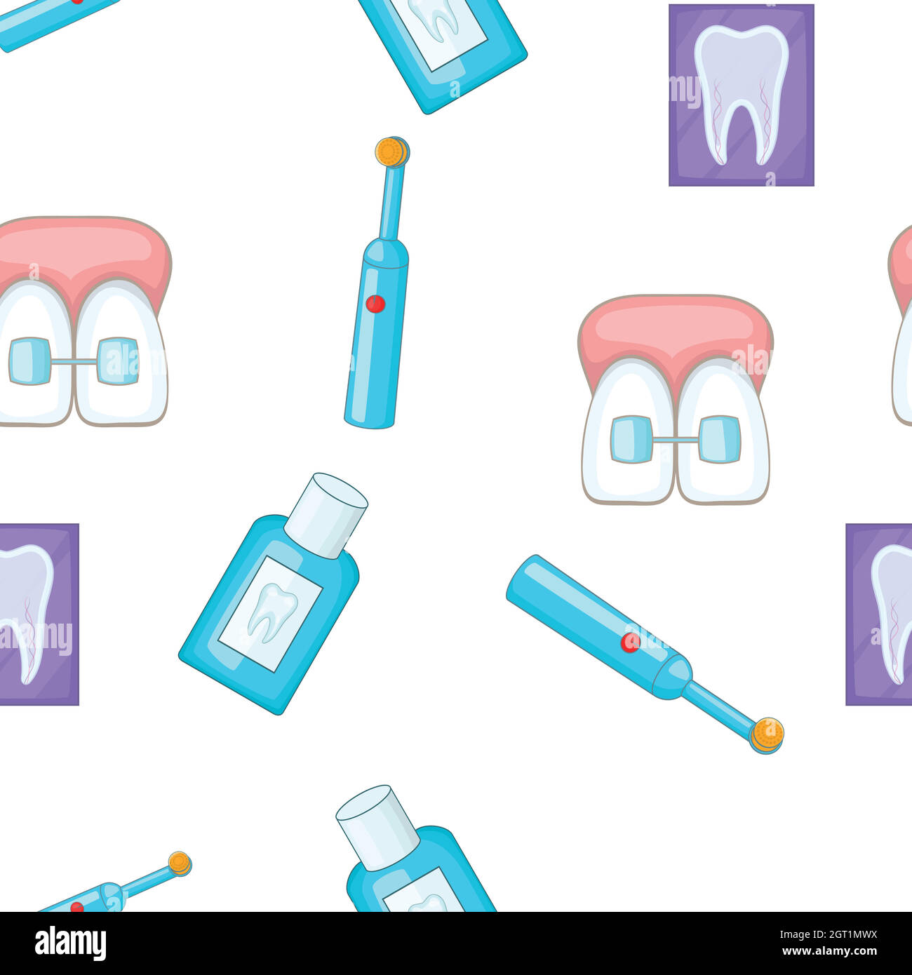 Dental treatment pattern, cartoon style Stock Vector