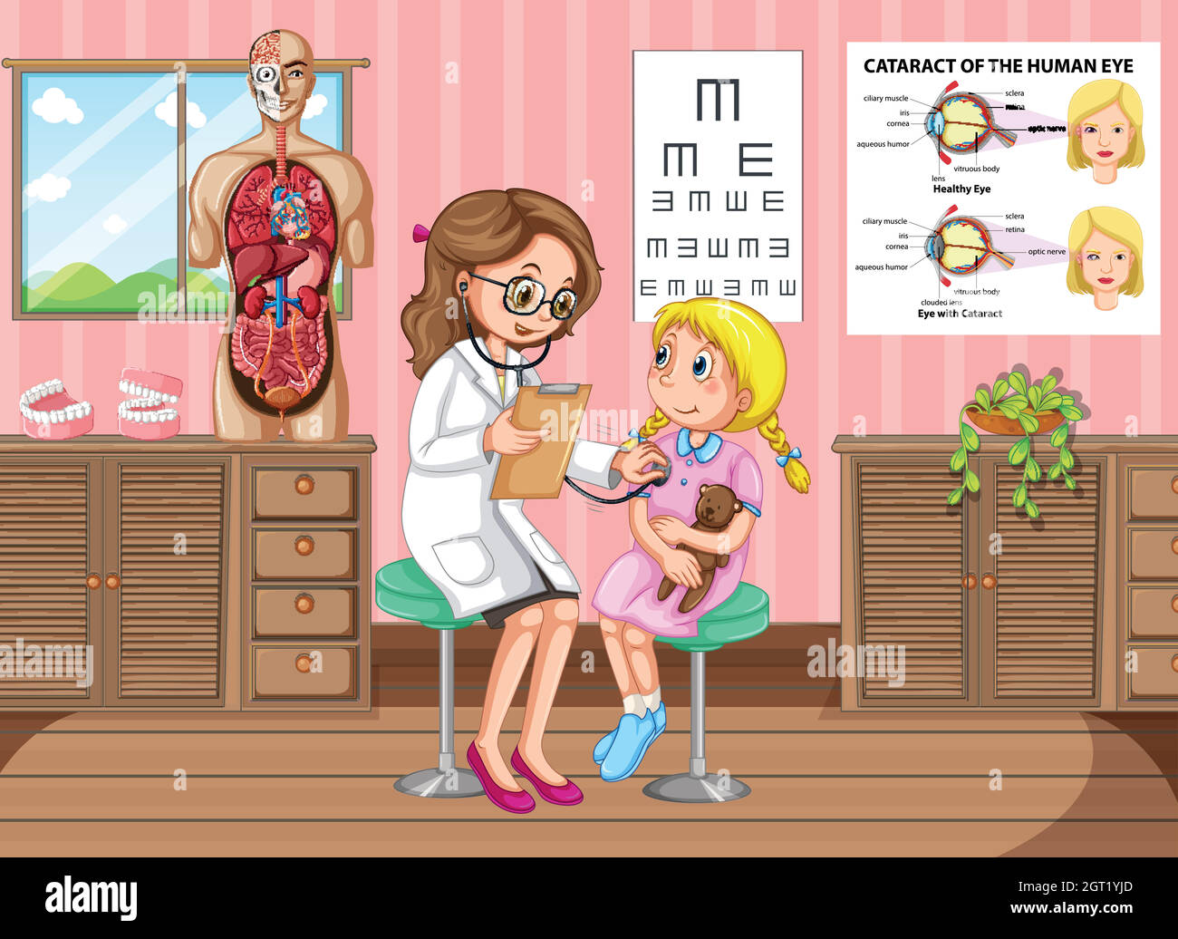 Doctor giving treatment to little girl Stock Vector