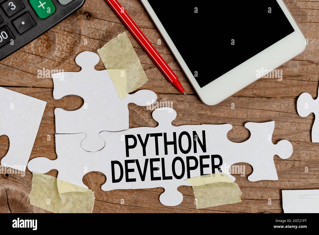 Writing displaying text Python Developer. Business concept responsible for writing serverside web application logic Building An Unfinished White Stock Photo