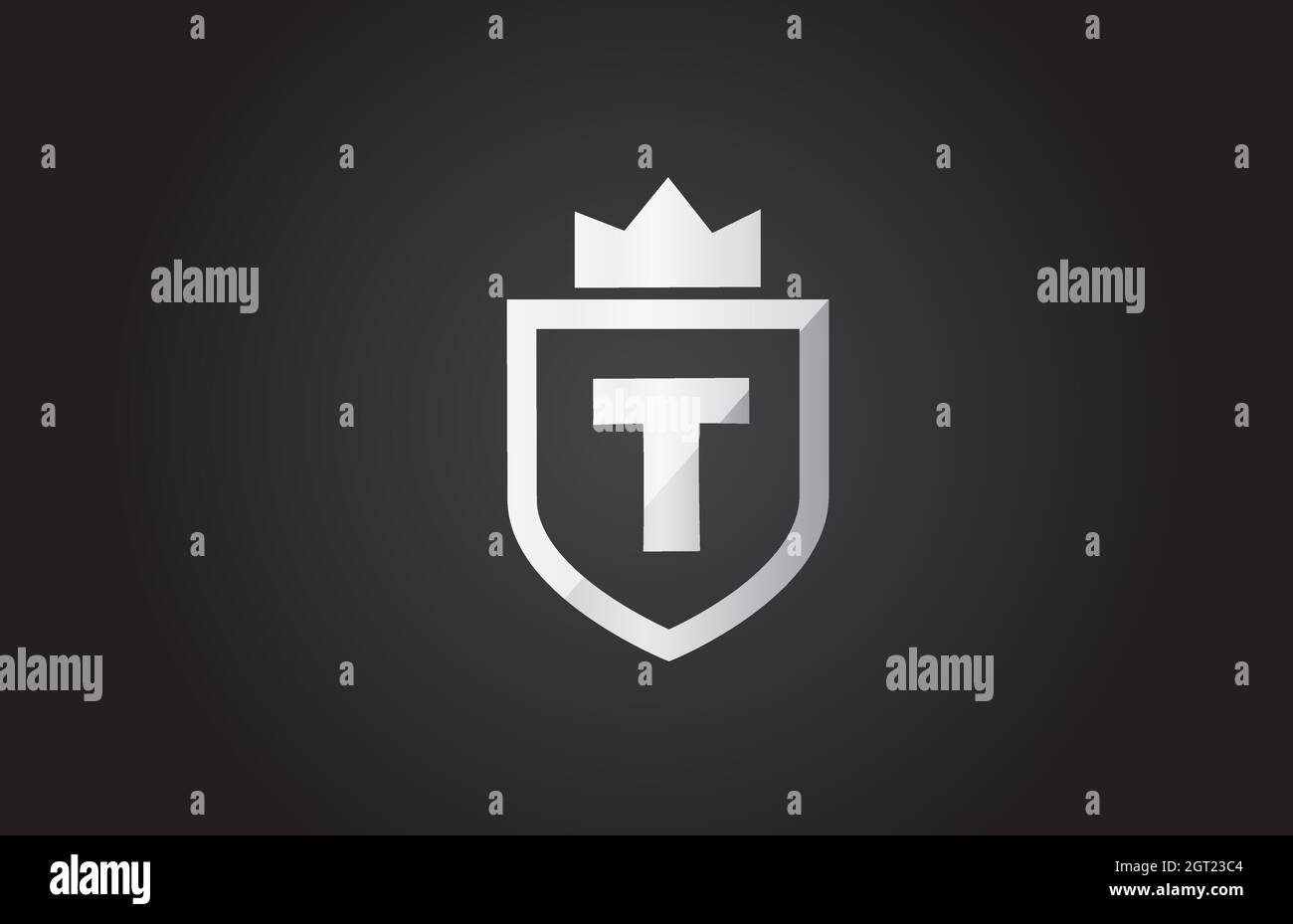T alphabet letter logo icon in grey and black color. Shield design for ...