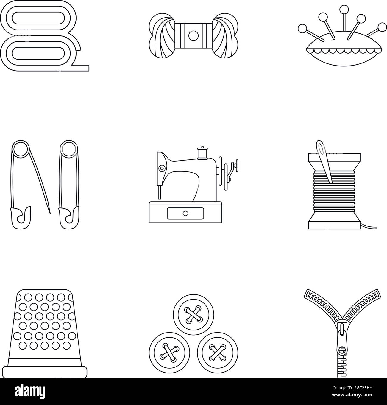 Accessories for sewing workshop icons set Stock Vector