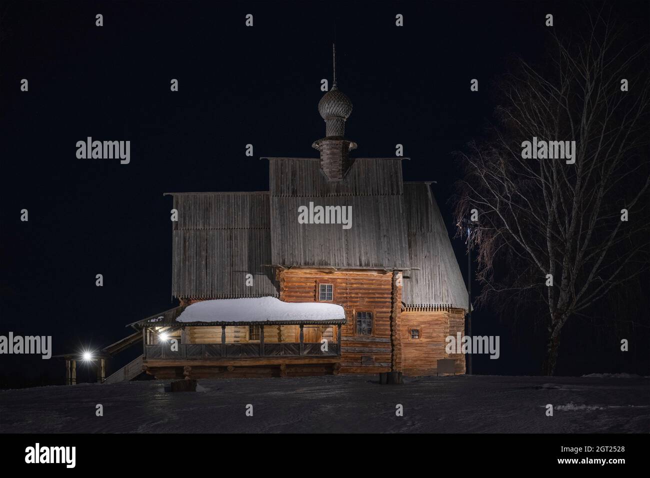 Exterior Of Illuminated Building Against Sky At Night Stock Photo