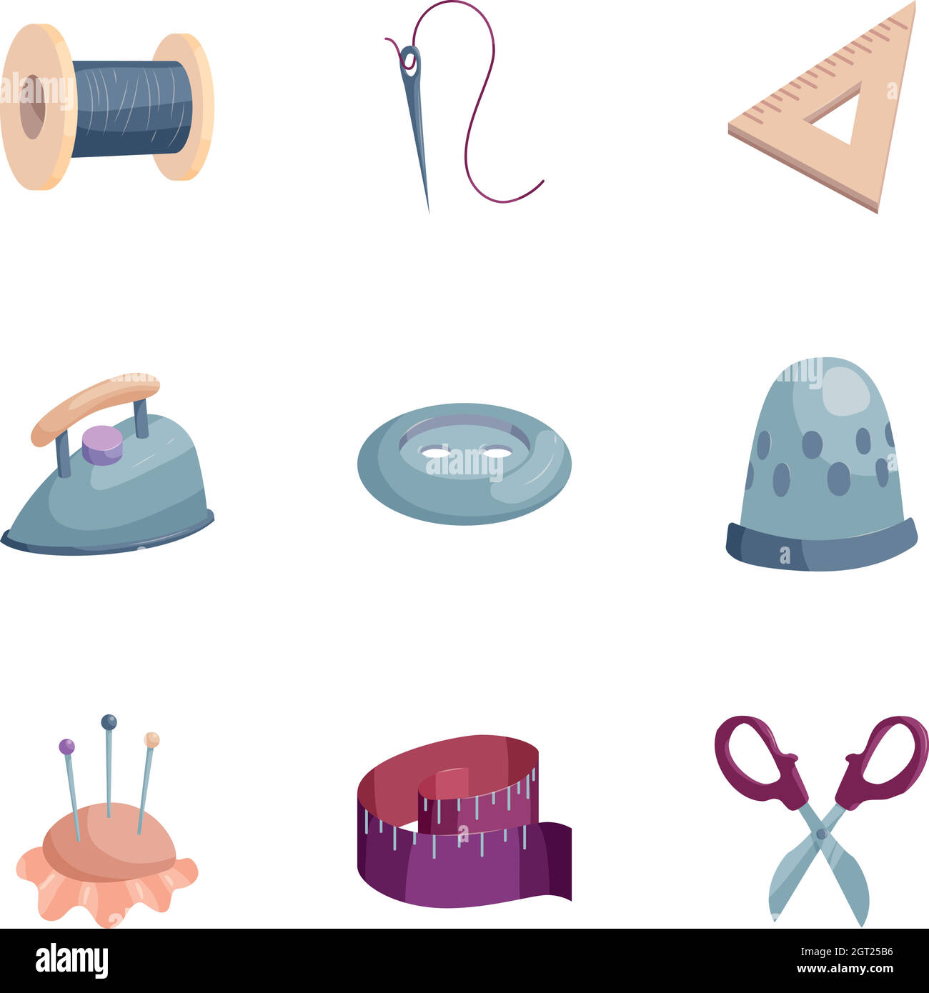 Needlework icons set, cartoon style Stock Vector