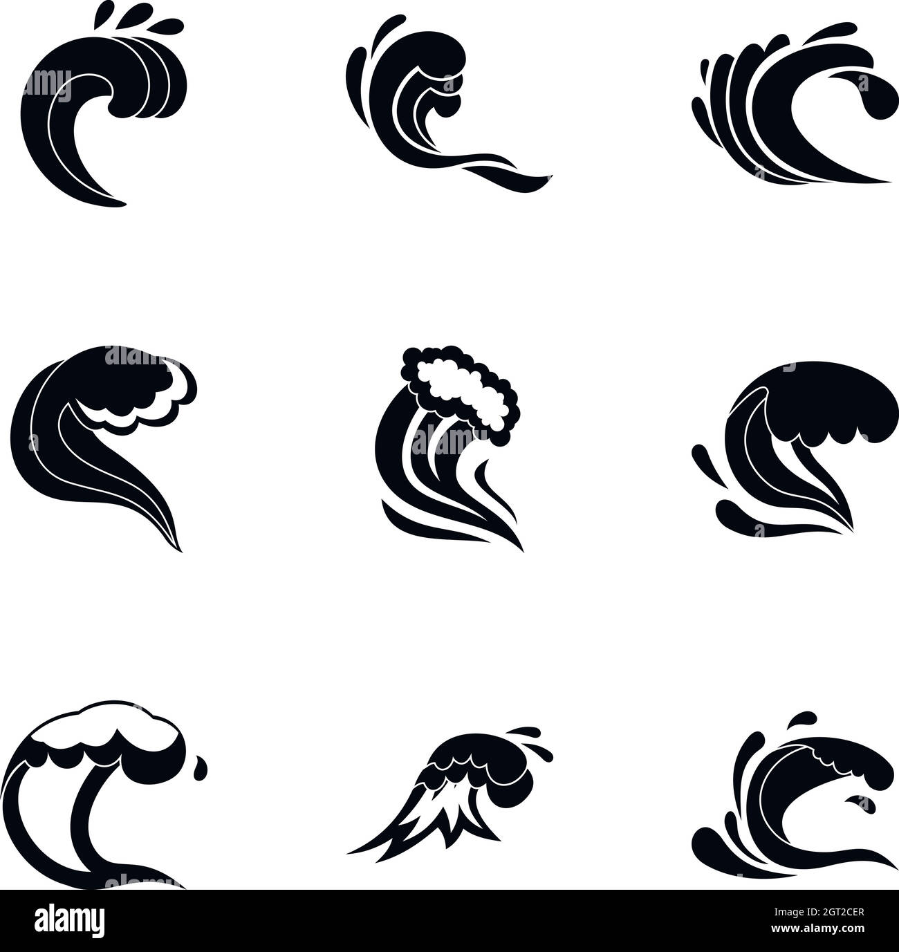 Wave icons set, simple style Stock Vector