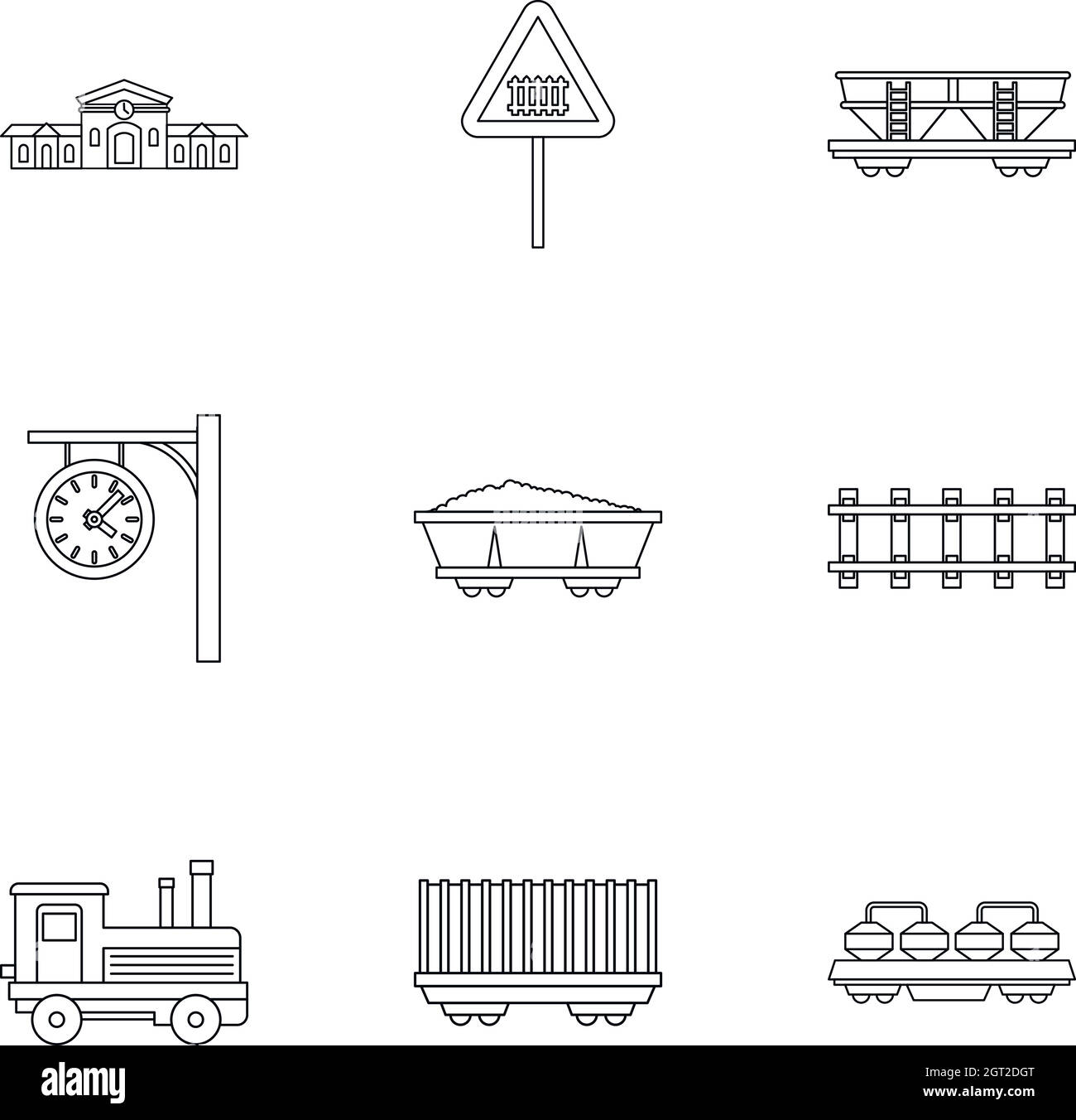 Train icons set, outline style Stock Vector