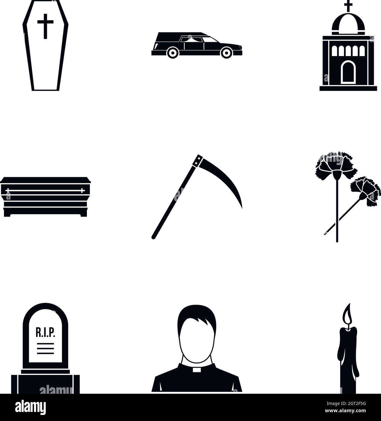 Death of person icons set, simple style Stock Vector