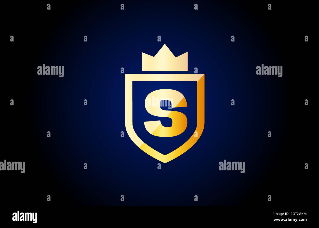 gold S alphabet letter logo icon. Design for business and company identity with shield and king crown Stock Vector