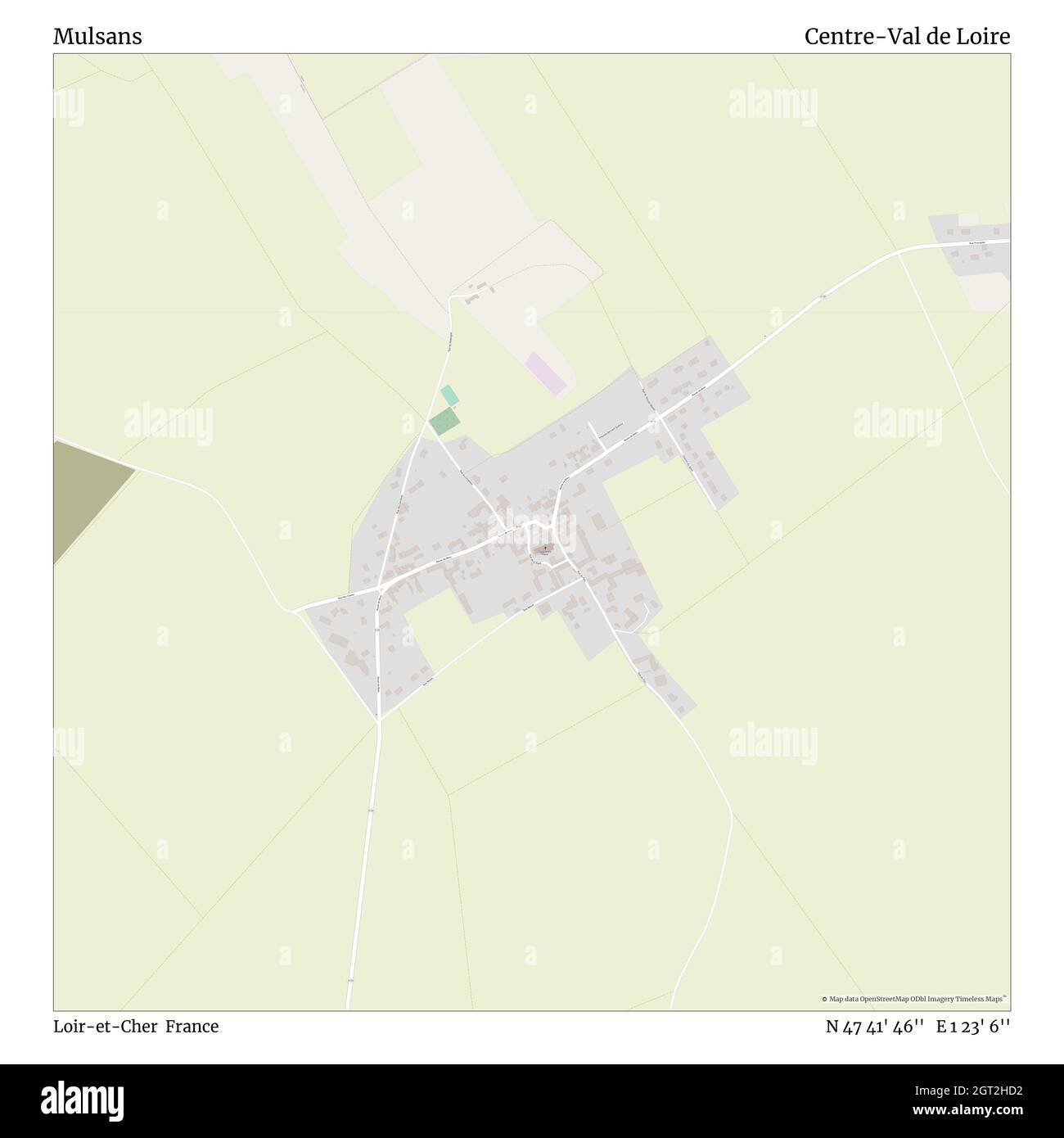 Mulsans, Loir-et-Cher, France, Centre-Val de Loire, N 47 41' 46'', E 1 23' 6'', map, Timeless Map published in 2021. Travelers, explorers and adventurers like Florence Nightingale, David Livingstone, Ernest Shackleton, Lewis and Clark and Sherlock Holmes relied on maps to plan travels to the world's most remote corners, Timeless Maps is mapping most locations on the globe, showing the achievement of great dreams Stock Photo