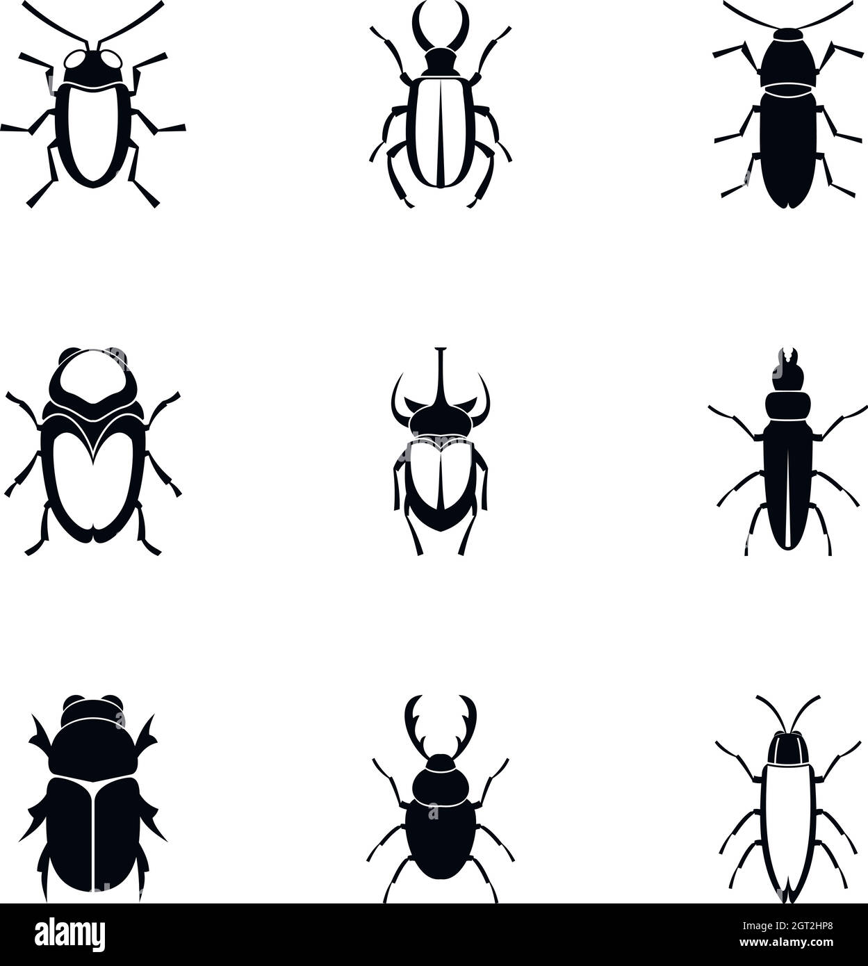 Insects beetles icons set, simple style Stock Vector