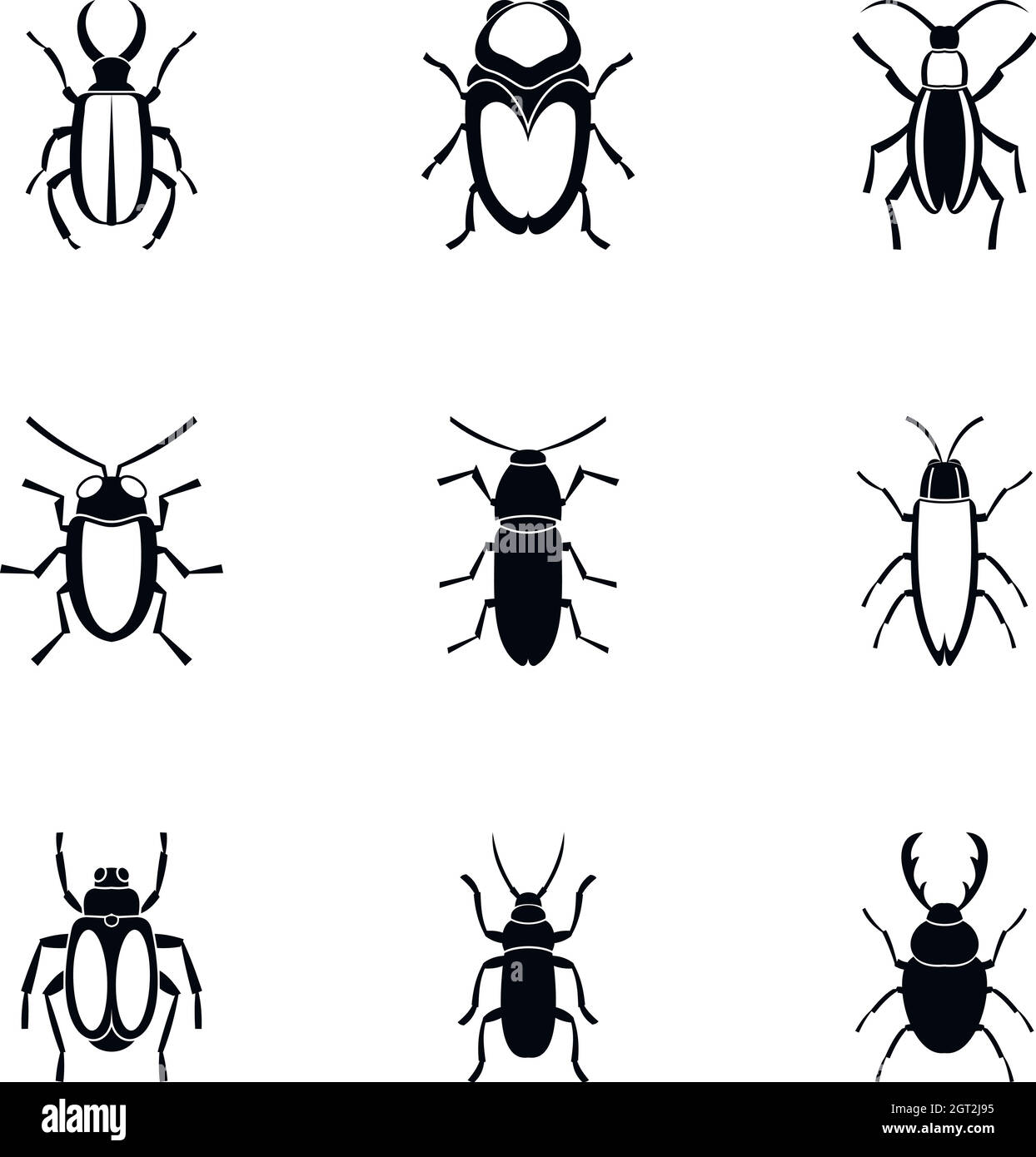 Crawling beetles icons set, simple style Stock Vector