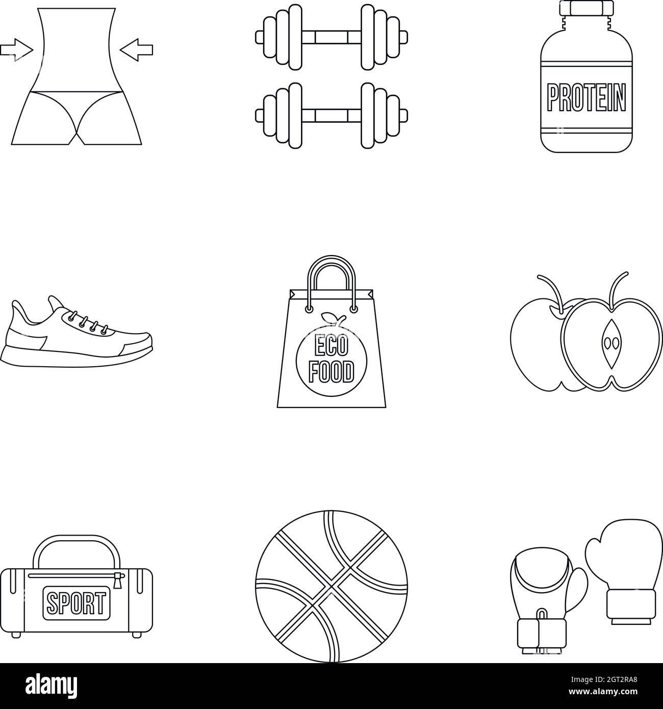 Gym icons set, outline style Stock Vector