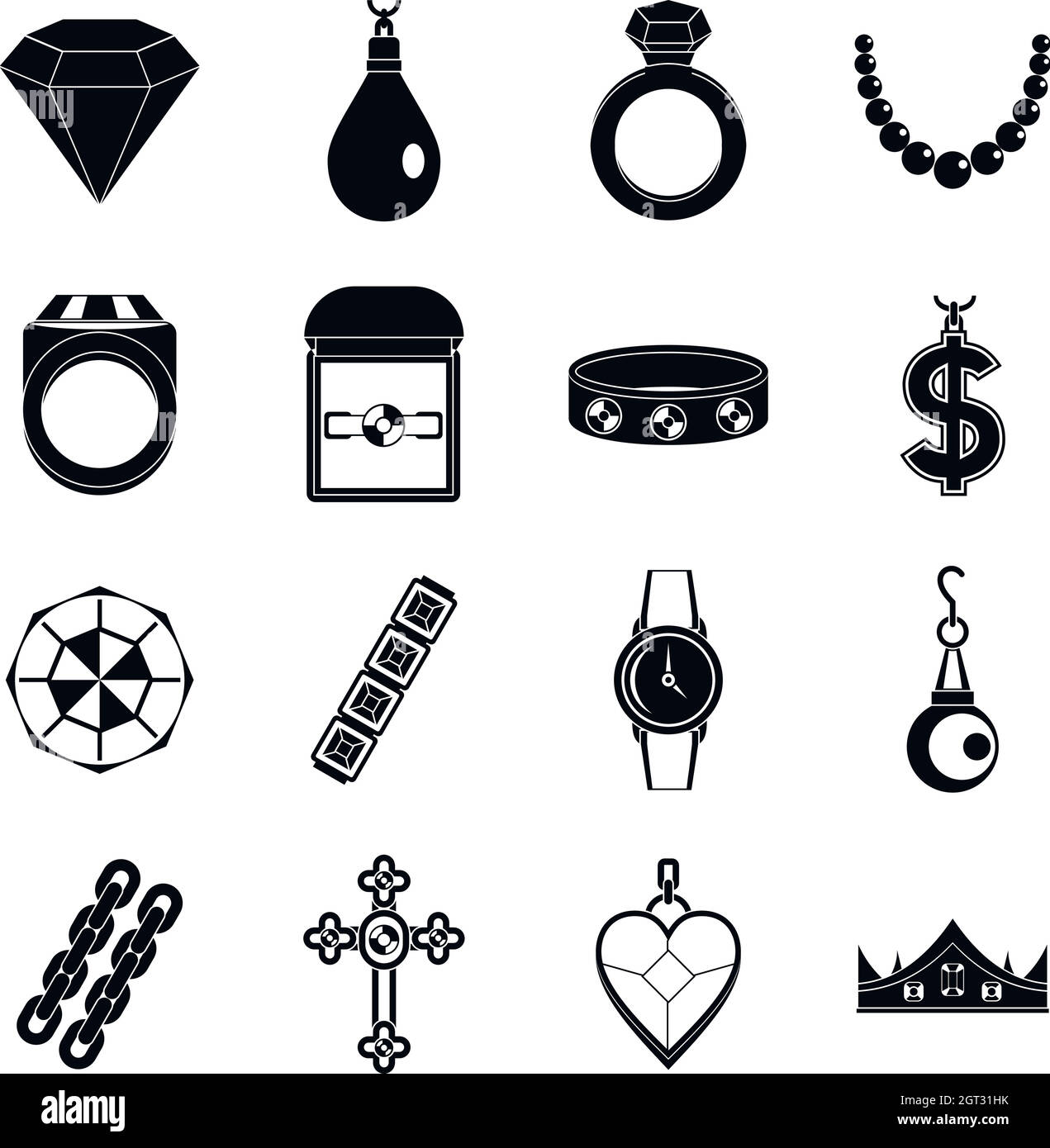 Jewelry items icons set, simple style Stock Vector