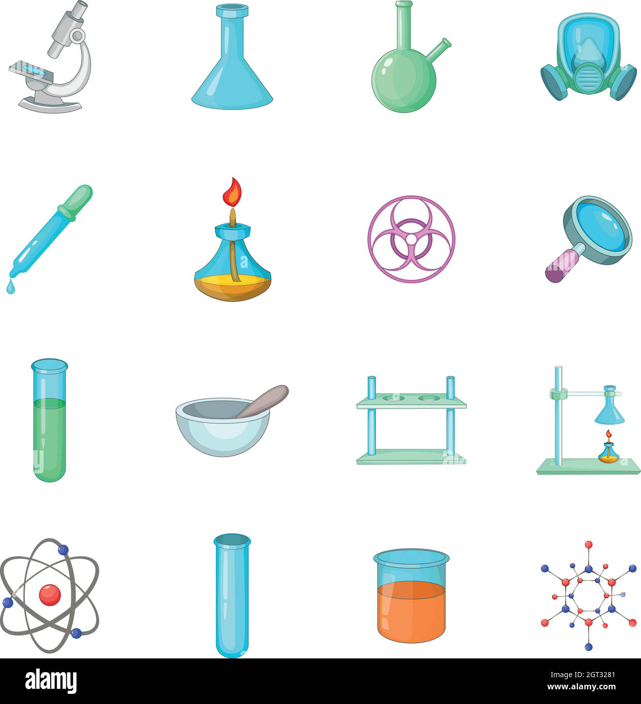 Chemical lab icons set, cartoon style Stock Vector