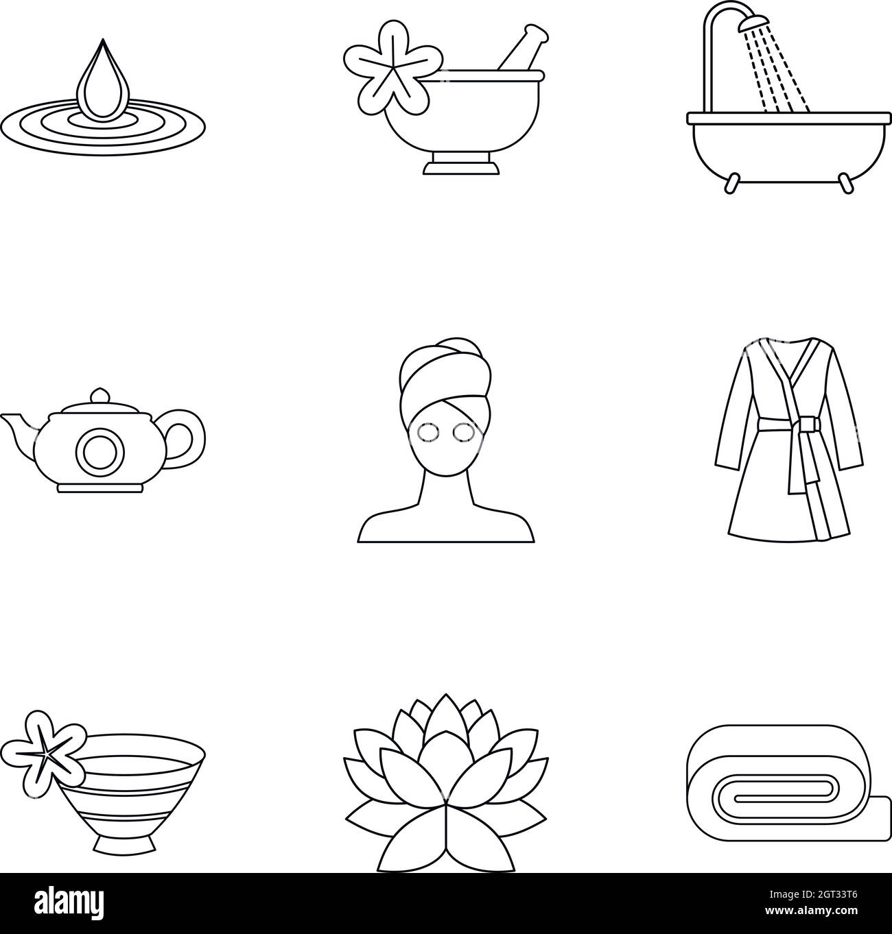 Relaxation icons set, outline style Stock Vector
