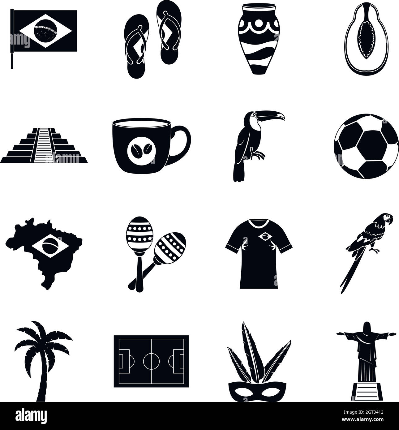 Brazil travel symbols icons set, simple style Stock Vector