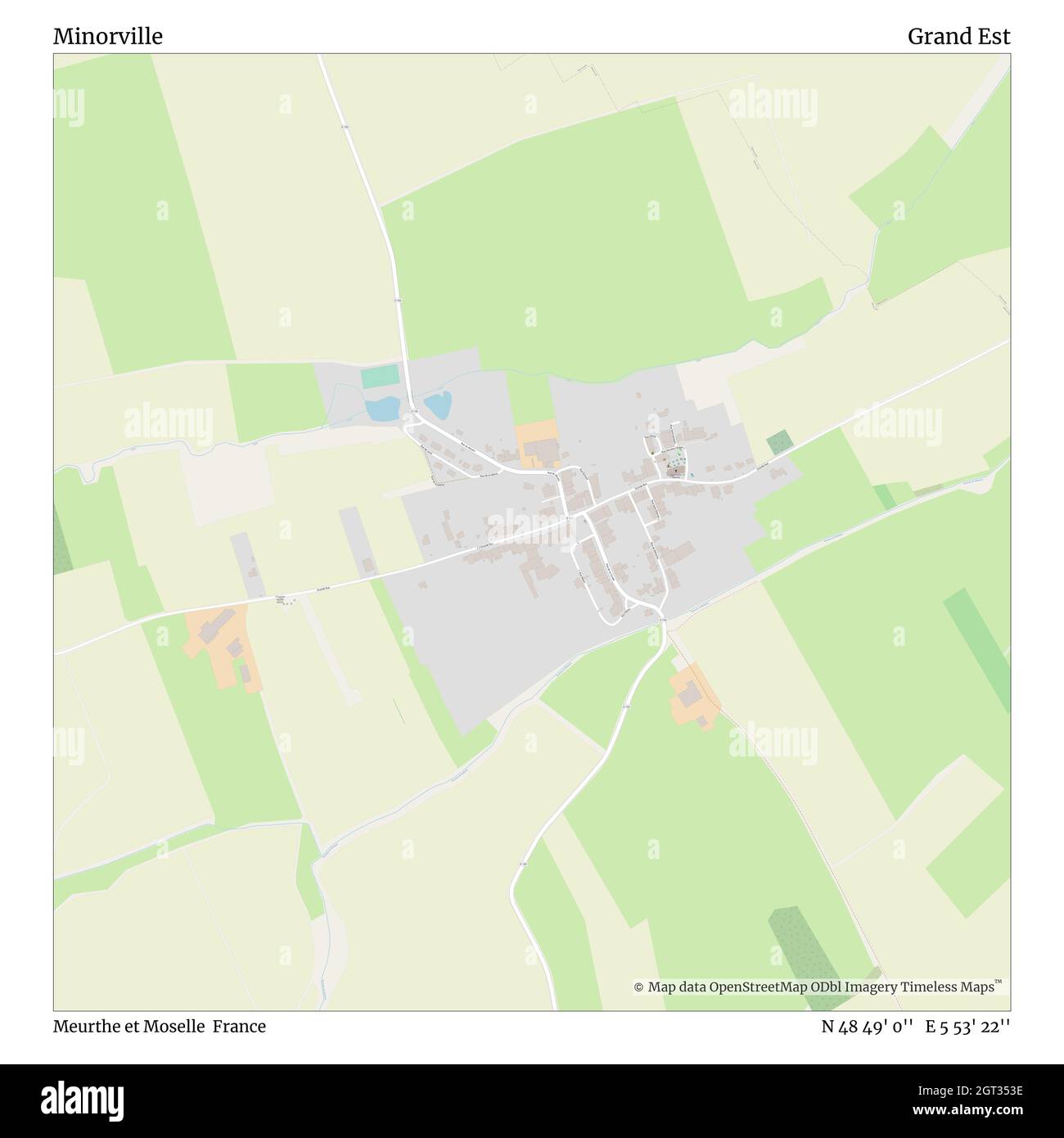 Minorville, Meurthe et Moselle, France, Grand Est, N 48 49' 0'', E 5 53' 22'', map, Timeless Map published in 2021. Travelers, explorers and adventurers like Florence Nightingale, David Livingstone, Ernest Shackleton, Lewis and Clark and Sherlock Holmes relied on maps to plan travels to the world's most remote corners, Timeless Maps is mapping most locations on the globe, showing the achievement of great dreams Stock Photo