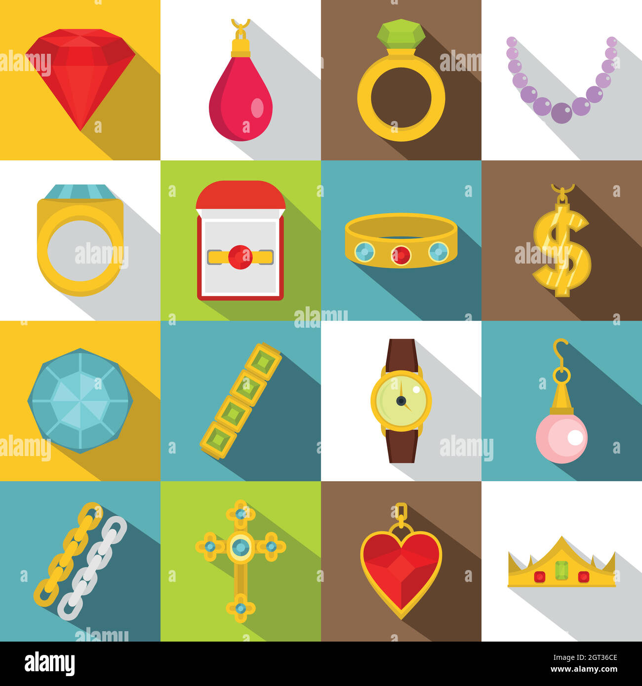 Jewelry items icons set, flat style Stock Vector