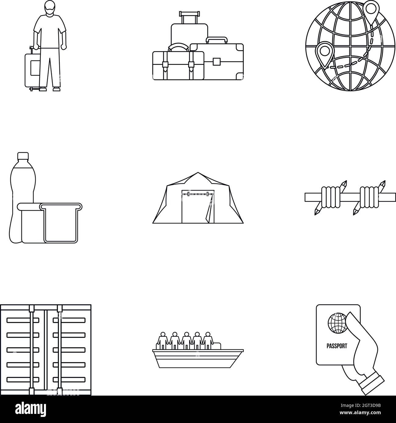 People refugees icons set, outline style Stock Vector