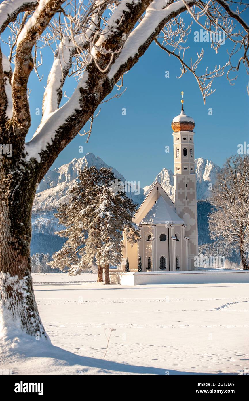 Famous Pilgrimage Church St. Coloman In Bavaria At Winter Stock Photo ...