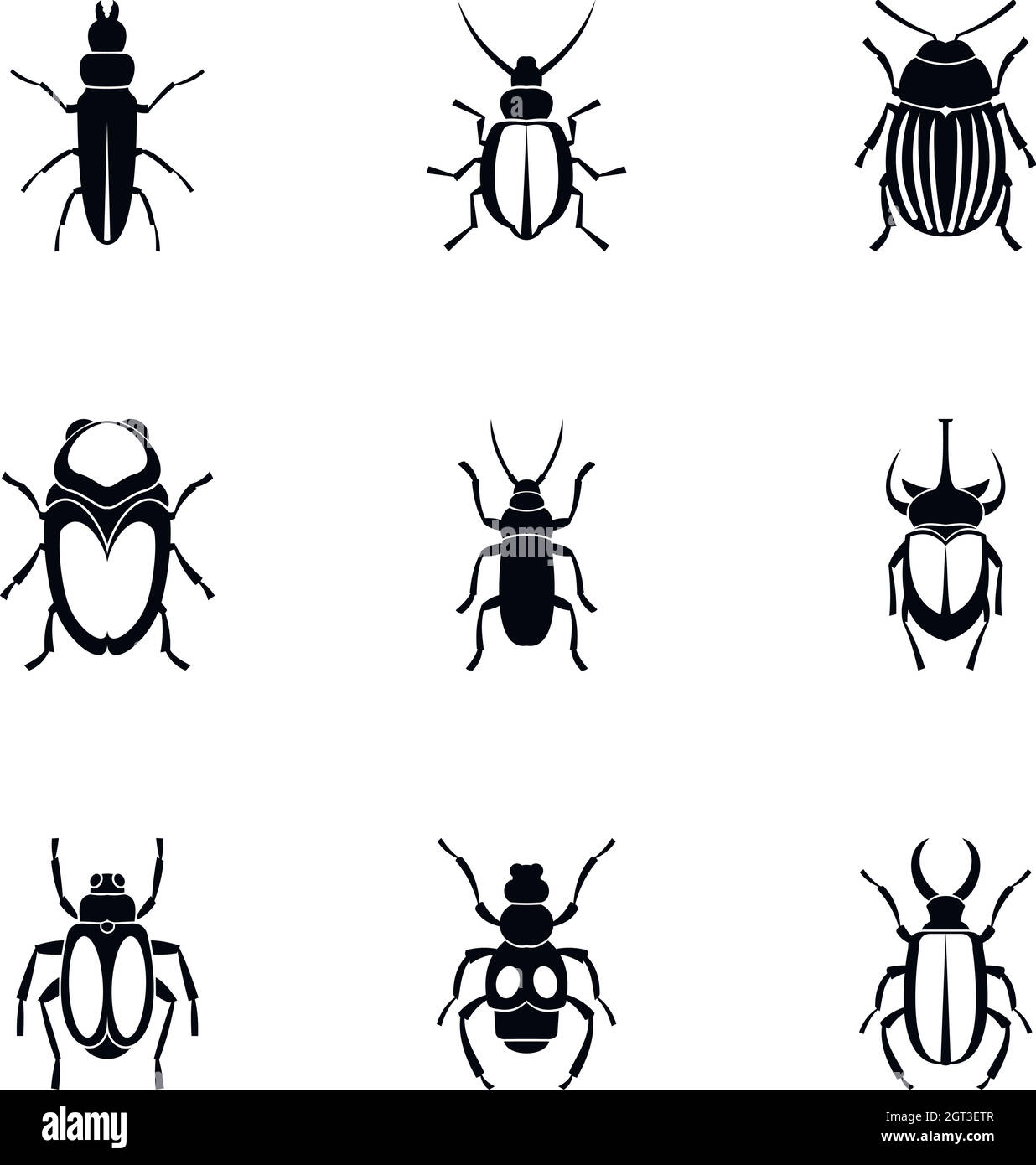 Species of beetles icons set, simple style Stock Vector